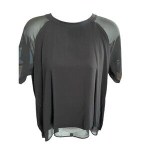 Forever 21 Top Blouse 100% SILK Black Loose Fit Sheer Sleeve And Back SZ M